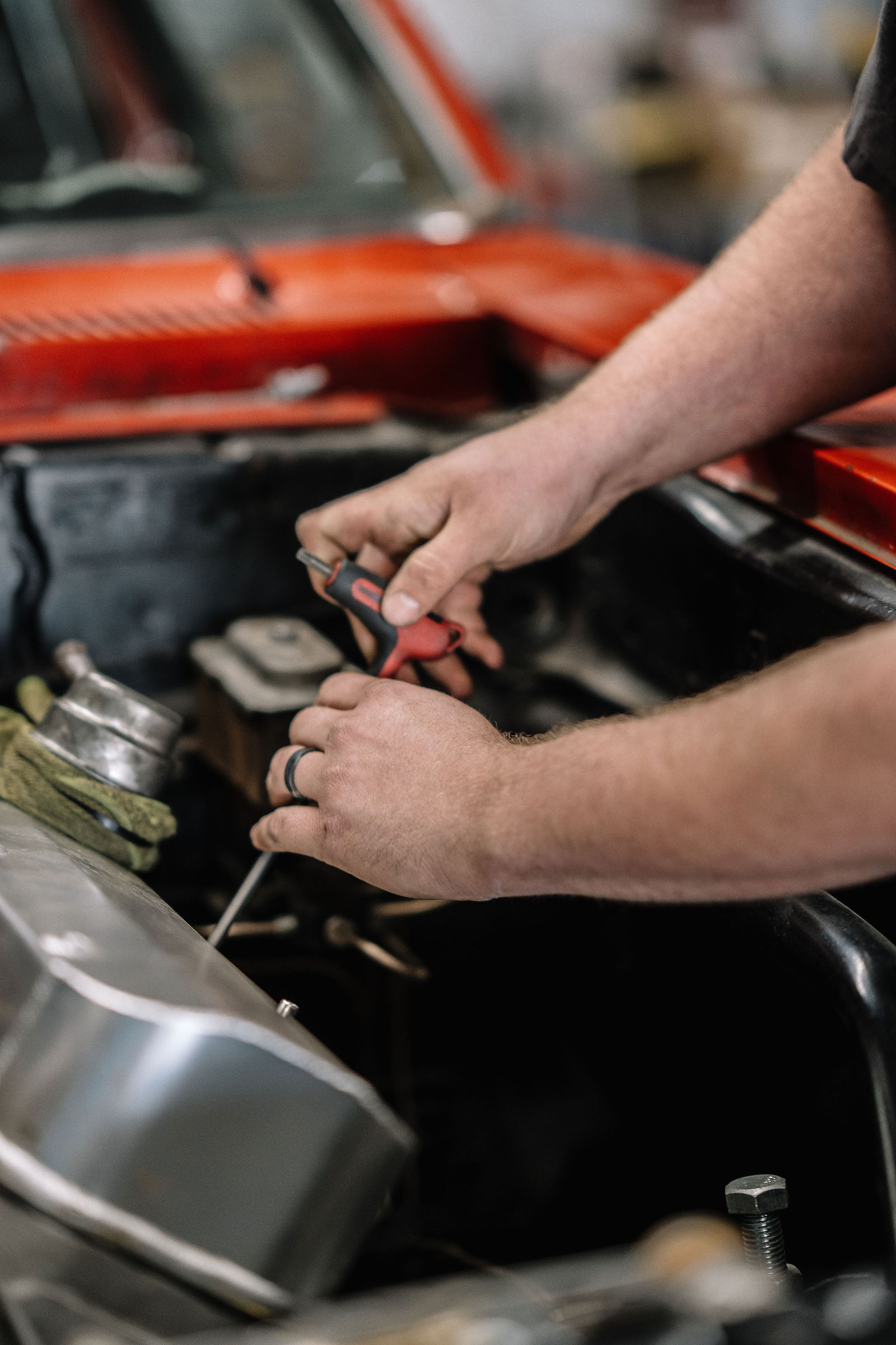 Mechanic diagnosing a check engine light